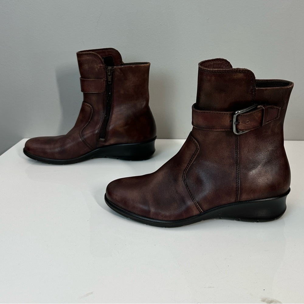 Ecco Women’s Finola Wedge Ankle‎ Boots Size 6-6.5 Leather Steampunk - Picture 3 of 15